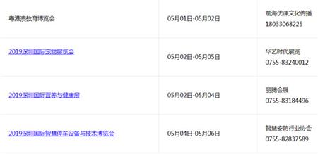 深圳会展中心5月1日到5月6日的活动安排