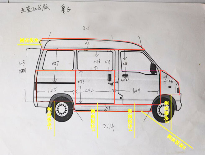 如何简单易懂学会测量面包车五菱之光加长版车身广告尺寸